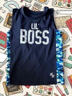 Place Sports Lil' Boss Navy Blue & Aqua Sleeveless Boys Tank Top Size 4T